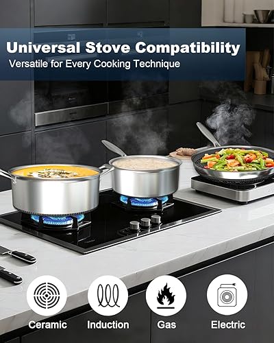 Miniatura 4 de FogDream Juego de utensilios de cocina antiadherentes de 7 piezas, sartén de 9.5 pulgadas, olla de sopa de 8 cuartos de galón, sartén de 1.5 cuartos