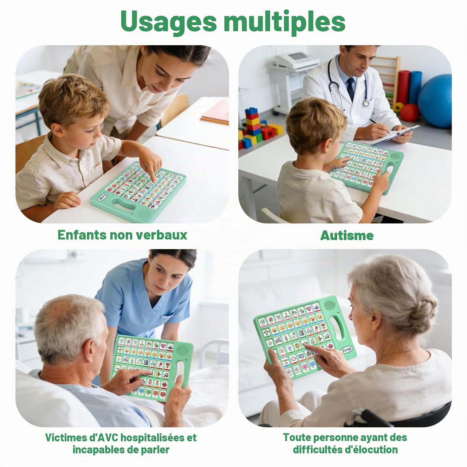 Joyreal Appareil AAC pour l'autisme, outils de communication non verbale pour la thérapie orthophonique et la rééducation des accidents vasculaires cérébraux. Tableau de communication avec 5 boutons