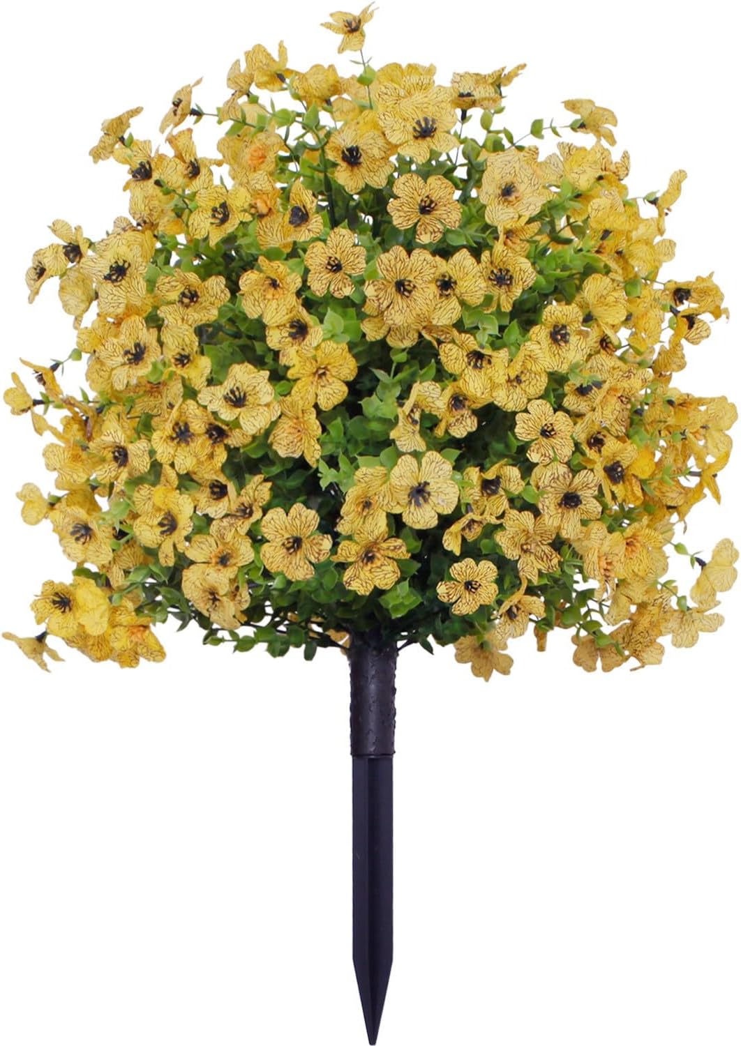 Artificial Flowers for Outdoors, Violet Flowers with Ground Spikes UV Resistant Realistic Artificial Plants Outdoor for Garden Porch Yard Patio Decoration, Set of 2, Yellow