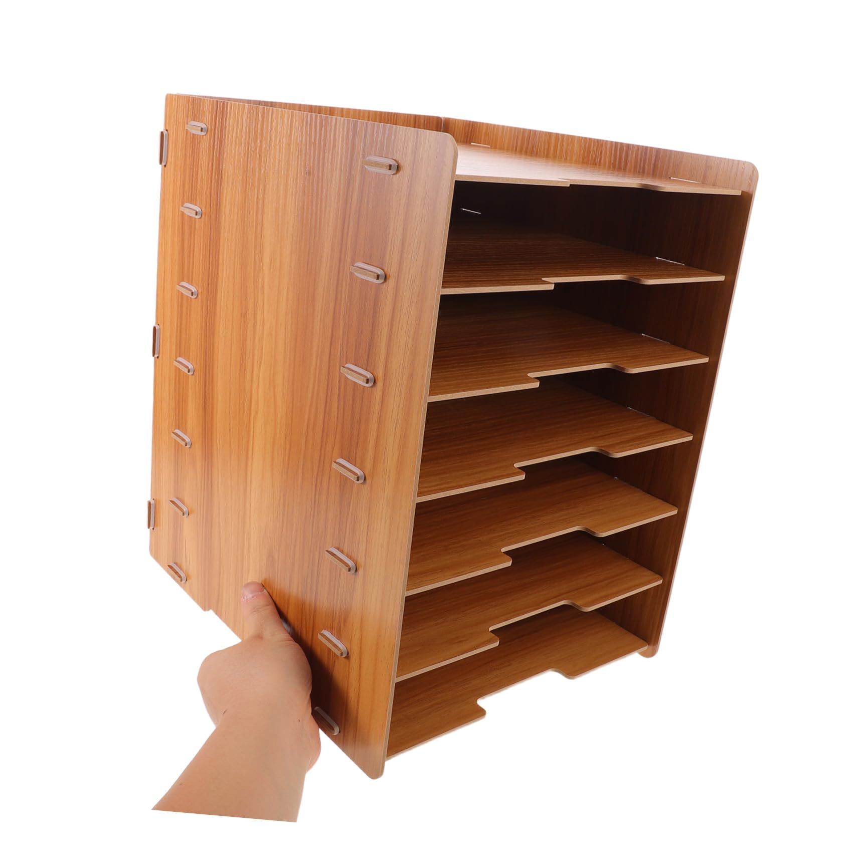PLAFOPE Organizzatore da Scrivania in Legno con 7 Livelli, Struttura Rinforzata e Design Naturale per Ottimizzare la Visibilità dei Documenti su Tavoli e Scrivanie