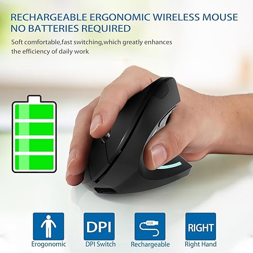 Miniatura 7 de Ratón Bluetooth tipo c y USB 2.4G inalámbrico vertical recargable ratón ergonómico, 80012001600 DPI, botones para laptop, escritorio, PC, MacBook,
