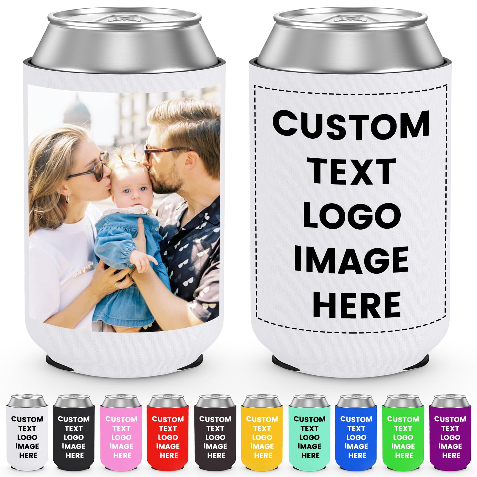 SPETYORT Custom Can Coolers Sleeves 10 Pack, Bulk Personalized Insulated Neoprene Can Drink Holder with Logo Image Text, Collapsible Can Sleeve Beer