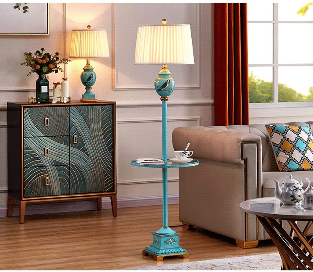 Lampes Pied Żywiczna Lampa Podłogowa Z Półkami Ze Szkła Hartowanego Ręcznie Malowana Nowoczesna Stojąca O Wysokości 61 Cali Oświetlenie Podłogowe Do Salonu Lampy Stojące Salonu