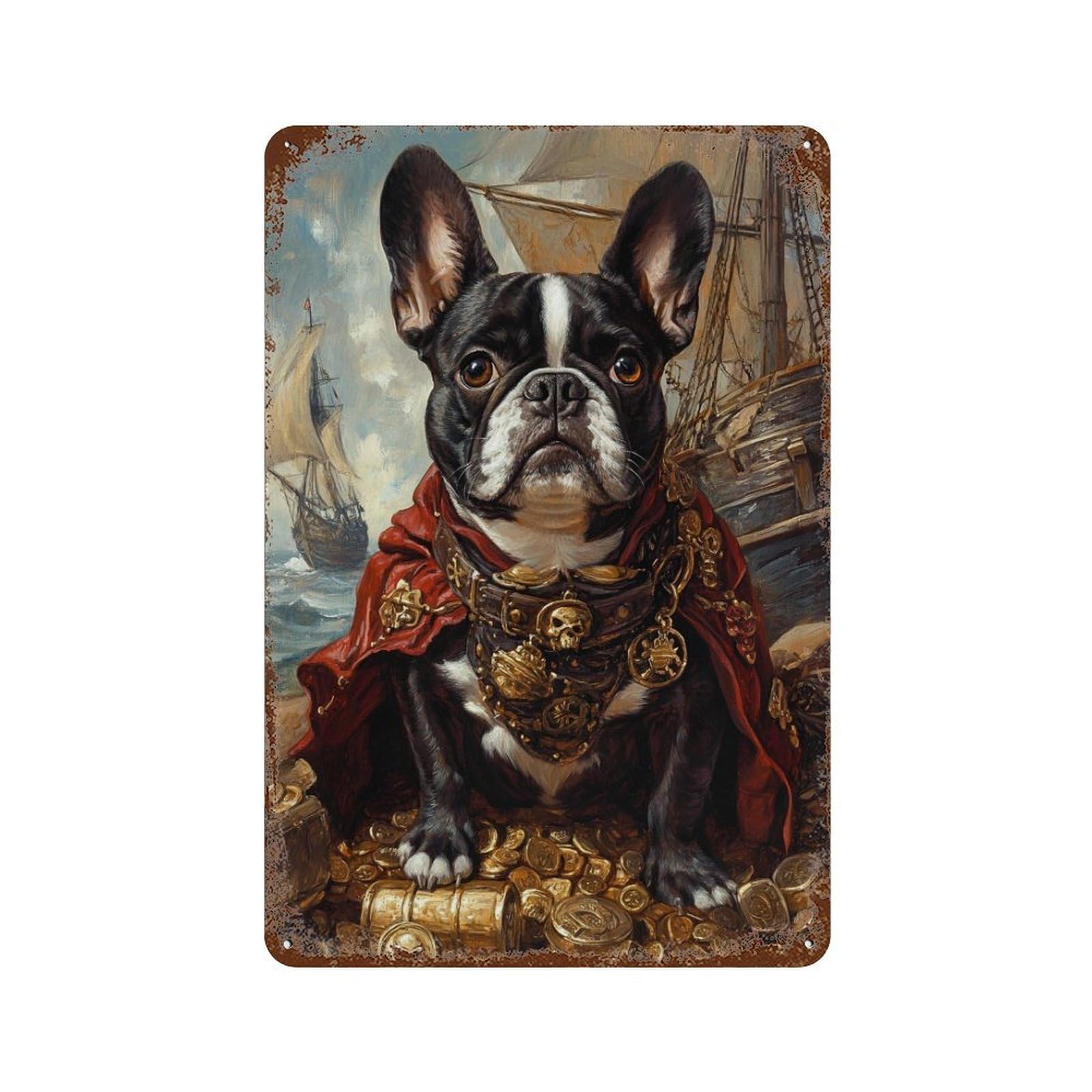 Garage Style Pirate Dog Treasure Chest-10 Aged Metal Wall Plaque 11.8"x7.9", Novelty Wall Decor for Bar And Workshop
