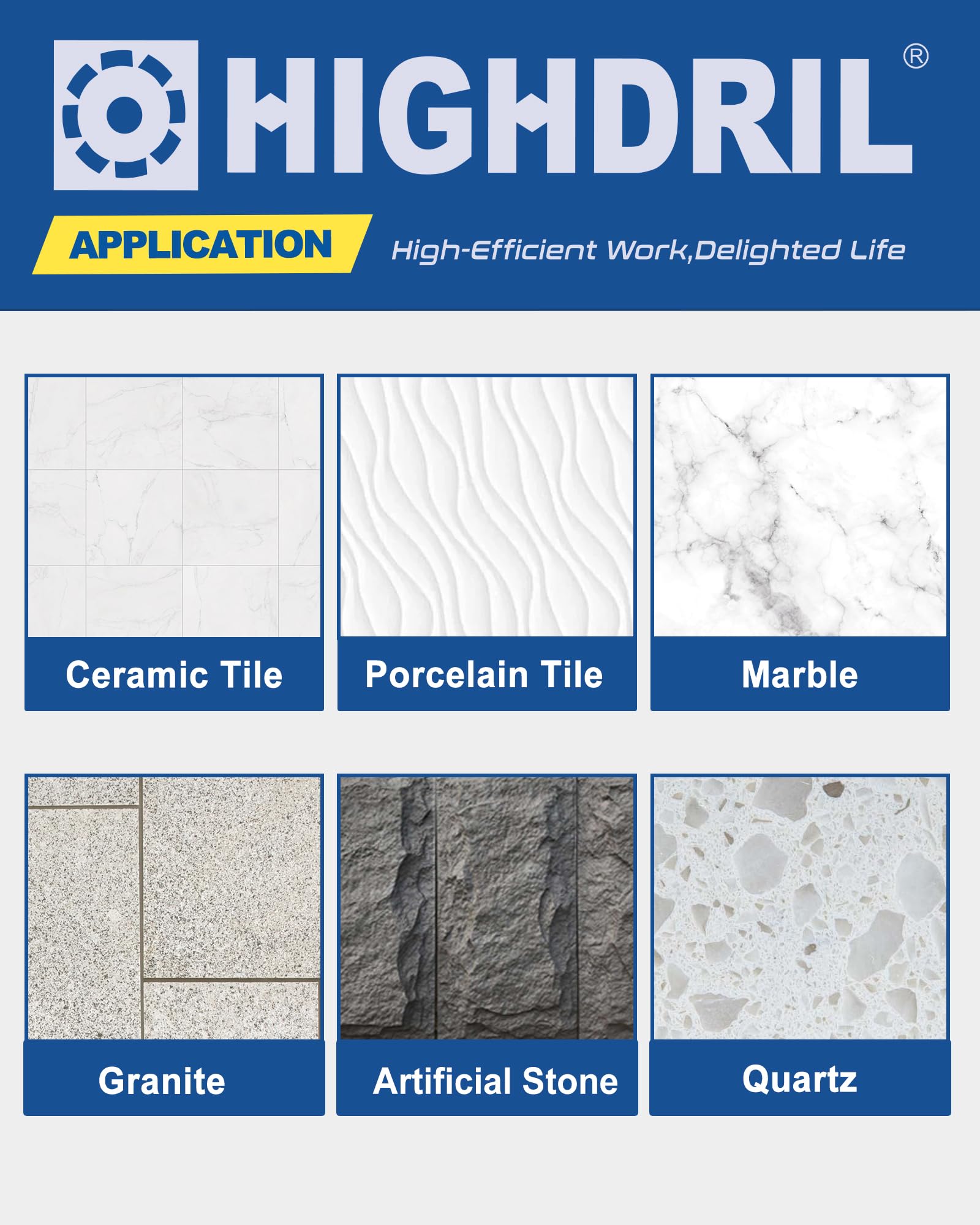 HIGHDRIL Coronas para Porcelanico 12 piezas-Brocas Diamante 6/8/10/25/35/50/68/110mm,Broca Chaflan 50mm,Fresa 20mm,125mm Disco Diamante,Adaptador para Cerámica,Porcelánico,Granito, Mármol
