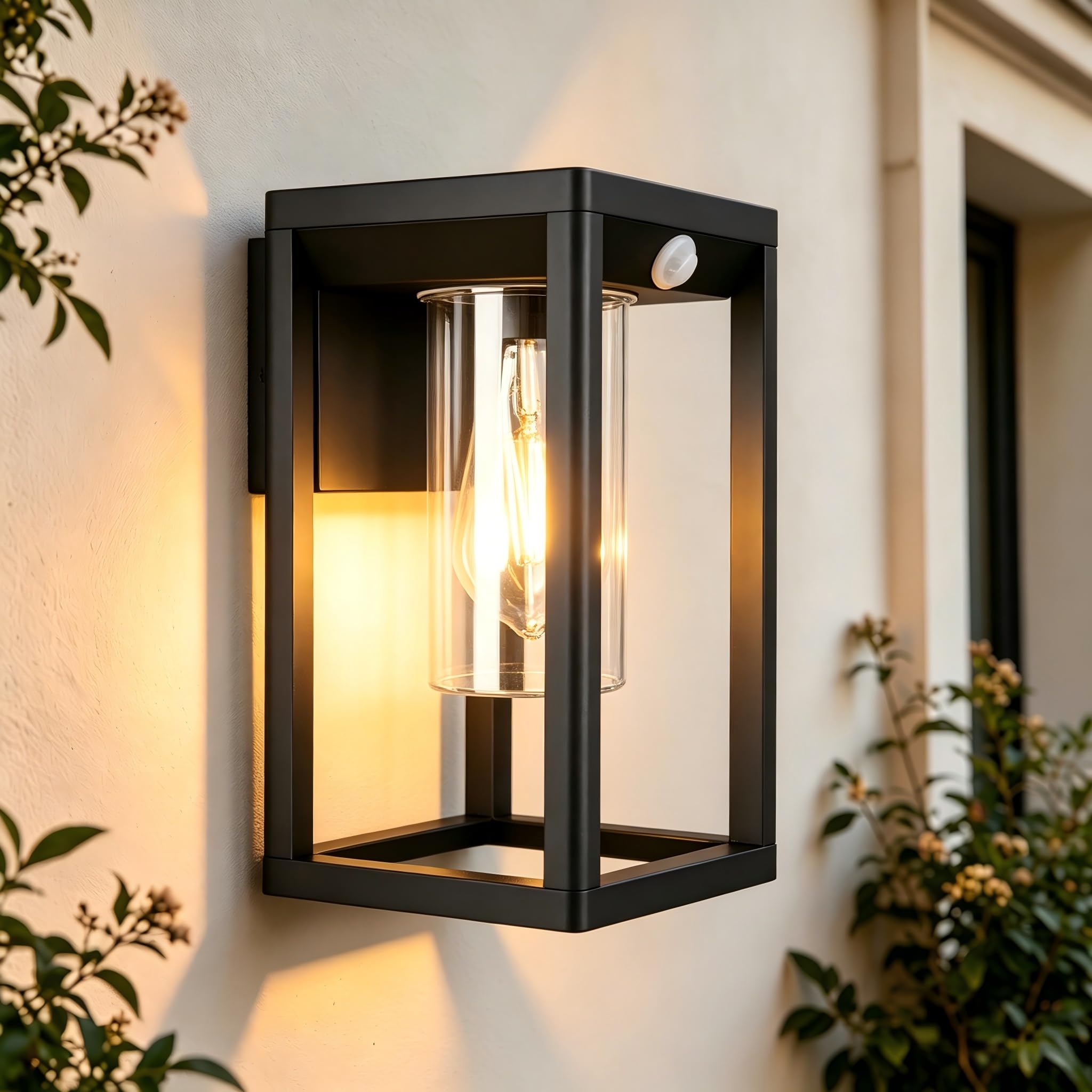 Außenwandleuchten mit Bewegungsmelder, Netzbetrieben, Aluminium IP54 Wasserdichte Rostgeschützte Außenwandlampe, Schwarz, Glühbirne nicht enthalten