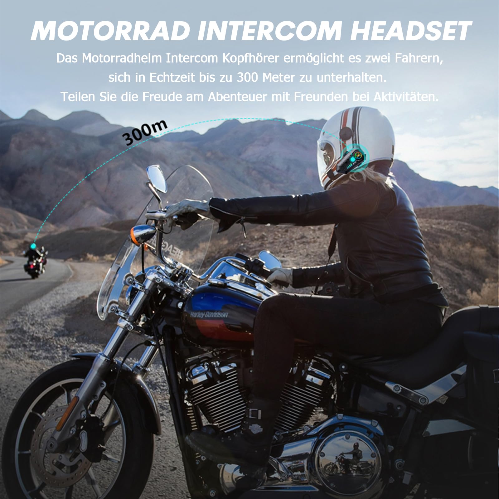 Motorradhelm Headset Bluetooth mit Mikrofon Intercom Motorrad Kommunikationssystem Helm Kopfhörer für 2 Personen Gegensprechanlage Wireless Motorcycle Helmet Headset kabellose Freisprecheinrichtung