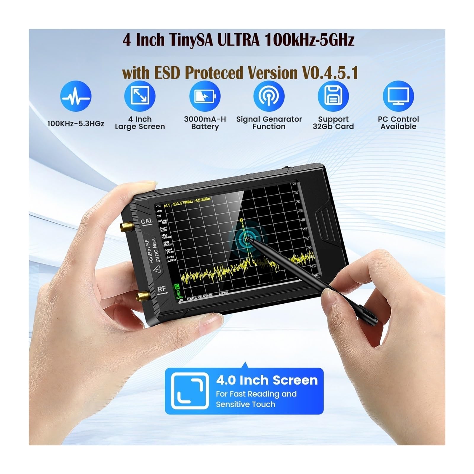 Analizador Vectorial de Redes, Analizador de espectro ultra con atenuador de 25 W Pantalla TFT de 4" 100 kHz a 5,3 GHz con tarjeta de 32 GB Versión V0.4.5.1 Medición de Parámetros S, ROE