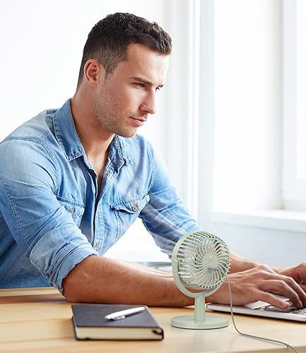 Miniatura 3 de LEMOISTAR Pequeño ventilador personal alimentado por USB con 4 velocidades, ventiladores de escritorio portátiles con rotación de 310, mini