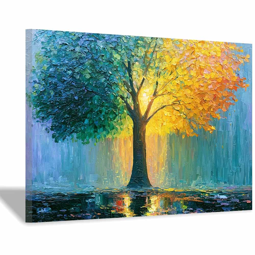 XENIOU Tree Of Life Wall Art Blue Tree Sunset canvas painting wall art, Living Room Bedroom Hallway Stairs Decoration.(Multicolor)-70x100cm Framed