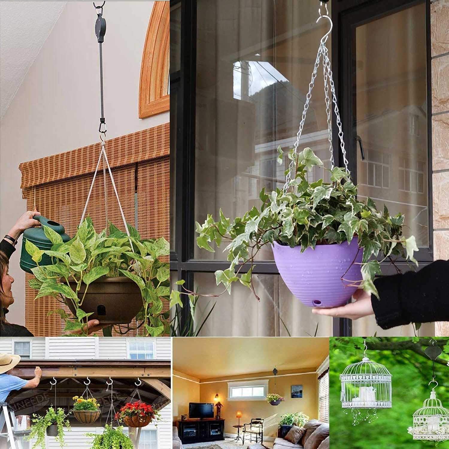 2 Stuks Hangende Plantenmand Katrol, Plantenkatrol Intrekbare Hanger, Plantenkatrol Intrekbaar, Haken Voor Hangende Bloemenmand, Vogelvoeder, Plant Groeit Licht