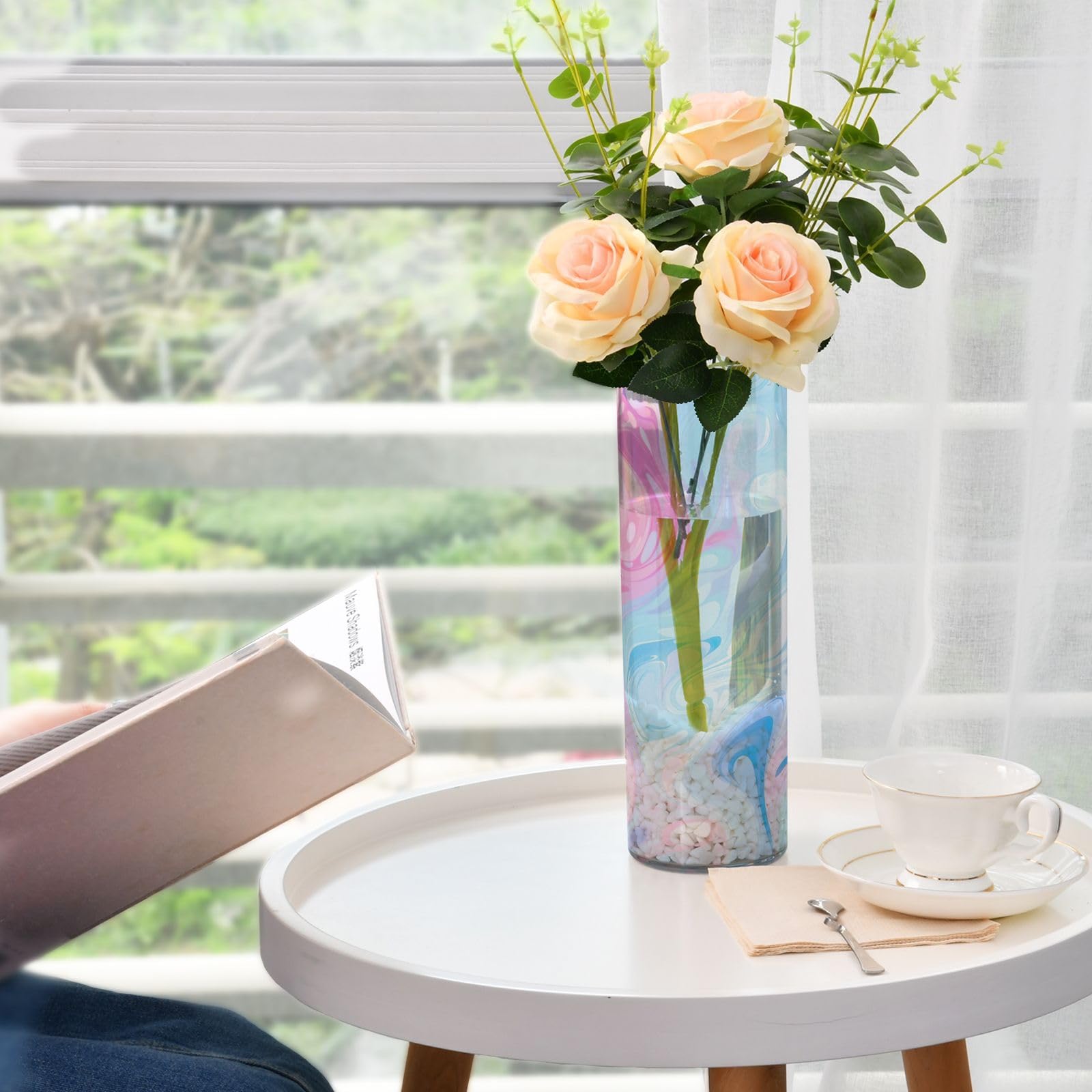 Amazon.com: Msyxl Pastel Blue Pink Marble Flower Vase 3.9x11.8 in