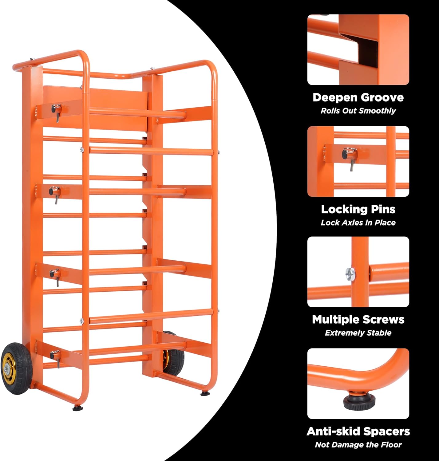 Wire Spool Rack Cable Caddy Wire Spool Cart Multi-Spool Wire Rack Dispenser with 11 Rods Multiple Axles Cable Spool Holder Wire Reel Caddy Cart with Wheels and Box for Electrical Industrial Retail