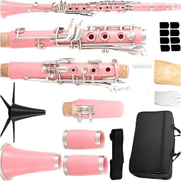 Clarinet Instruments Bb Clarinet For Beginners B Flat Clarinet 17 Keys Clarinet With Case Stand Strap 2 BarrelsPink