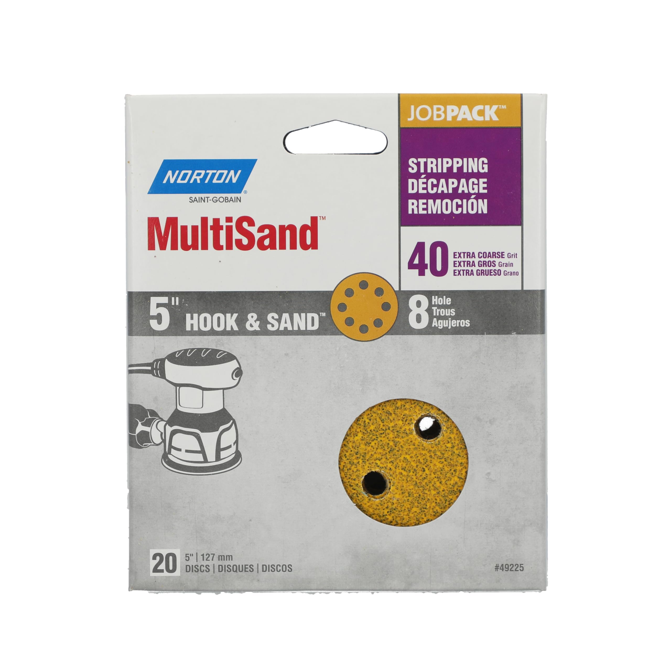 Norton MultiSand Hook and Loop Sanding Discs, Orbital Sander Sandpaper for Wood, Metal and Fiberglass, 40 Grit Sand Paper, 5 Inch Sanding Discs Hook