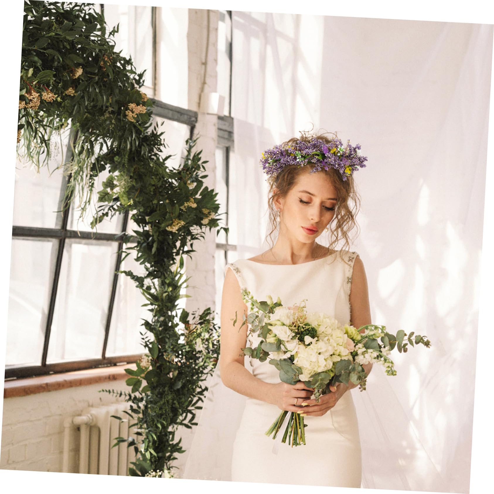 VICASKY 4 Pezzi Sposa con Fiori Artificiali Realistici Fascia Cerimoniale per Matrimonio Feste e Foto Accessorio per Ragazze e Damigelle Stile Hawaiano