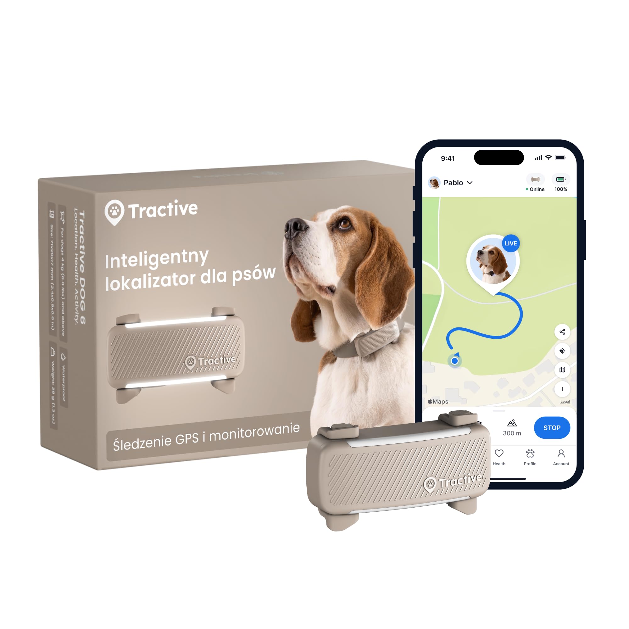 Tractive GPS — Lokalizator dla psa, 2025 Edition, Śledzenie pozycji w czasie rzeczywistym, Alerty o ucieczce, Monitorowanie aktywności, Alerty o zdrowiu, Monitorowanie szczekania (brązowy)