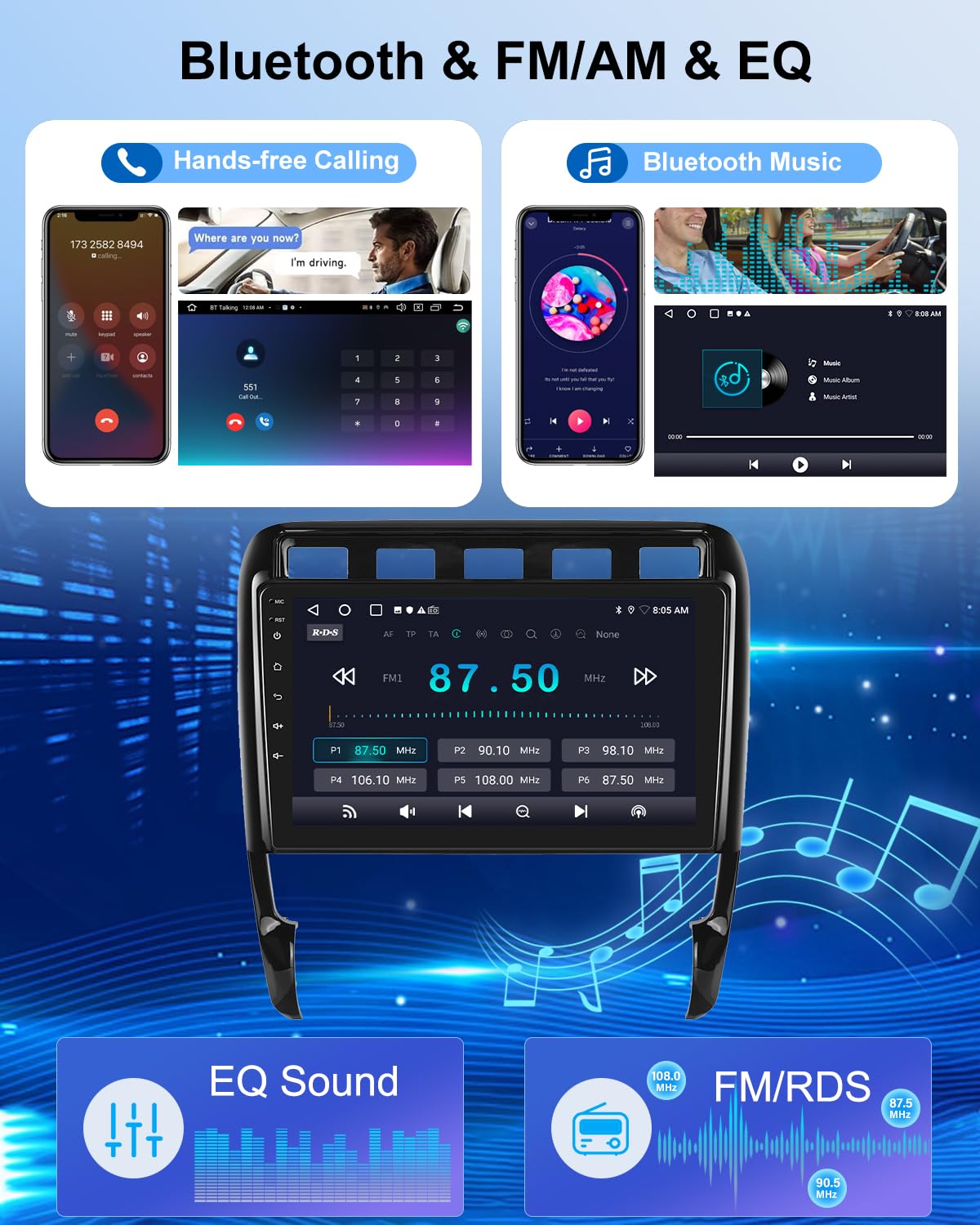NHOPEEW Autoradio Android 2G+64G pour Porsche Cayenne 2002-2010 - sans Fil Carplay & Android Auto - Stéréo Android 9 Pouces avec WiFi EQ GPS Mirror Link FM RDS + AHD Caméra de recul&Mic
