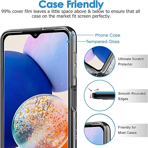 Miniatura 4 de LYWHL Paquete de 3 protectores de pantalla para Samsung Galaxy A14 5G, vidrio templado transparente HD de dureza 9H para Galaxy A14, sin burbujas,