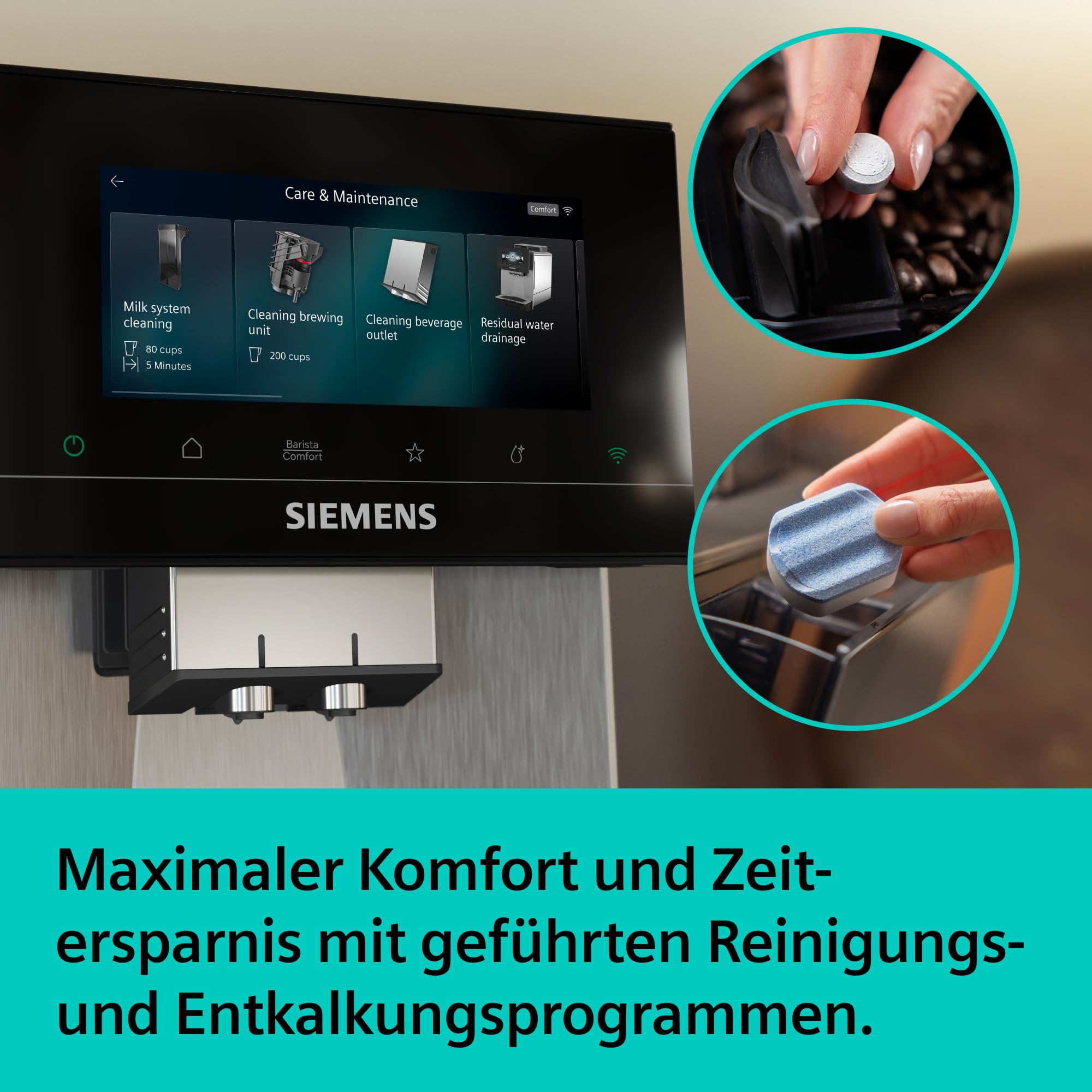 Siemens EQ900 Kaffeevollautomat iAroma, Full-Touch-Display, 2 Bohnenbehälter, Silber, TQ927E03