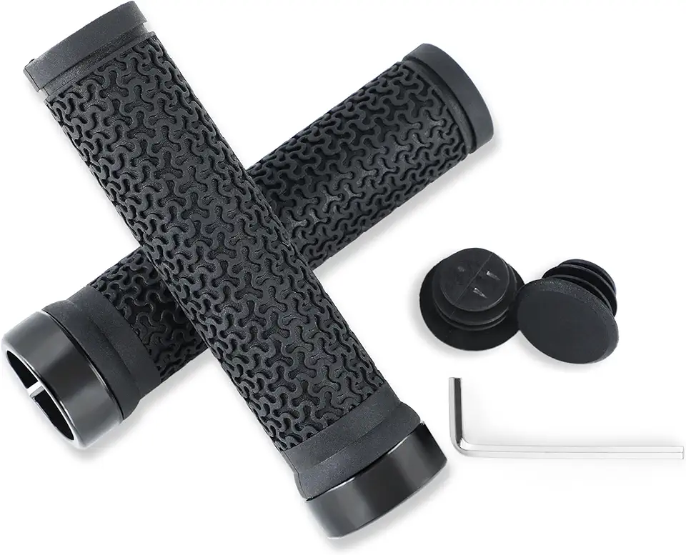 Bike Handlebar Grips 131mm Rubber Ergonomic Anti-Slip Bicycle Grips with End Caps &amp; Screws, Shock-Absorbing Comfortable Lock-On Grips for 22.2mm MTB BMX Folding Bike E-Bike City Scooter