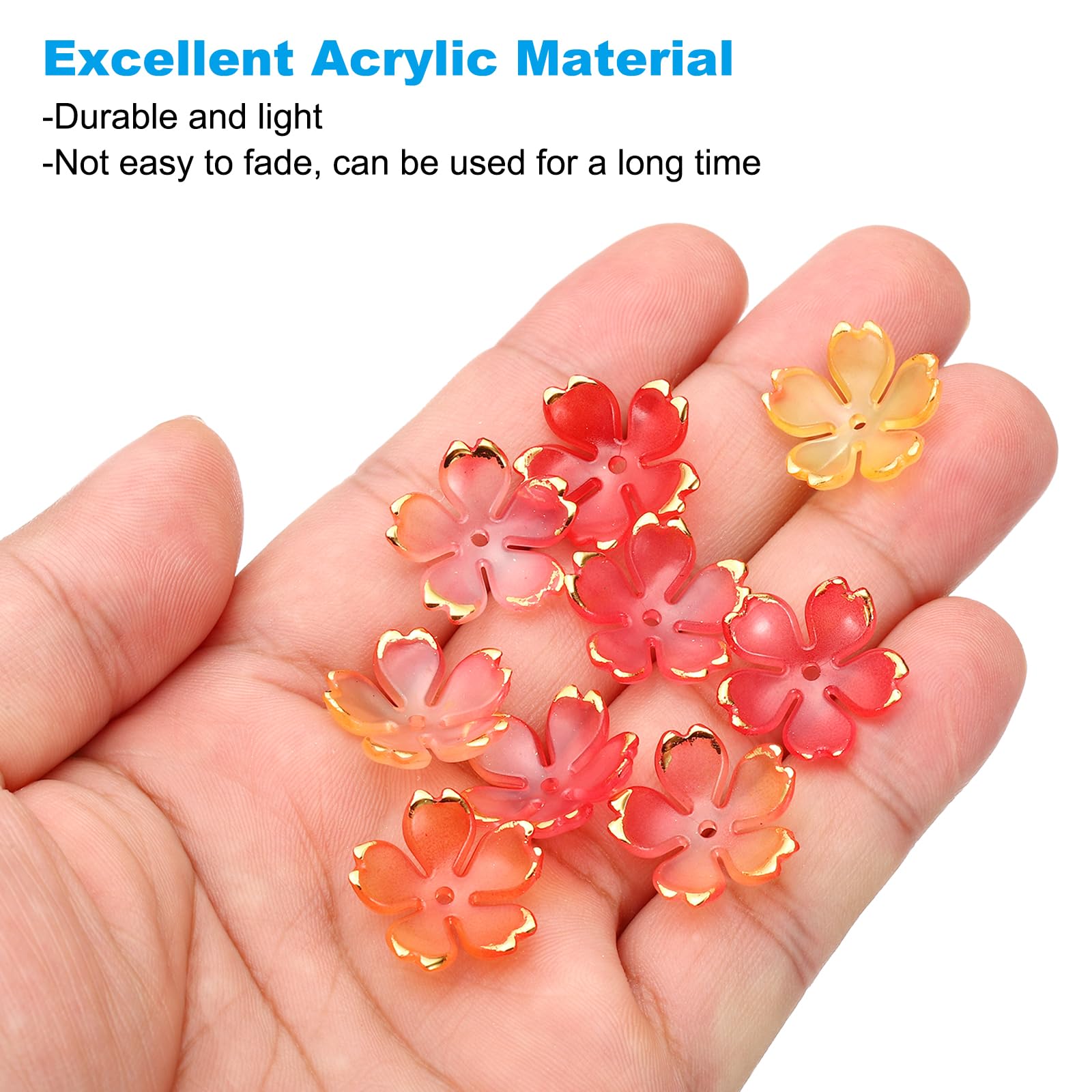PATIKIL Acrylic Flower Beads, 100 Pcs 18mm Gold-Plated Gradient Cherry Blossom Floral Spacer Beads for Bracelets Earrings - Image 3