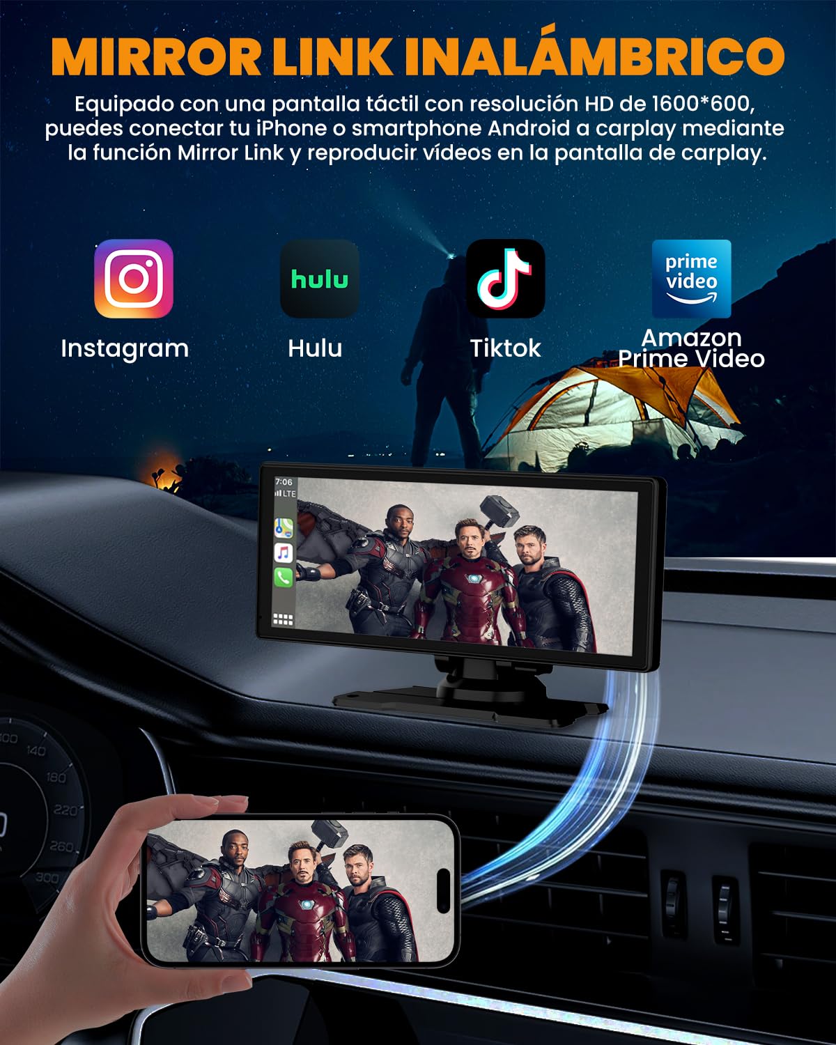 Pantalla Coche, 8.88" Pantalla Carplay Coche para Apple y Android con HD 1080P Cámara Trasera y Delantera, Navegación GPS, Bluetooth 5.2, Control por Voz Manos Libres, Mirror Link, FM, AUX