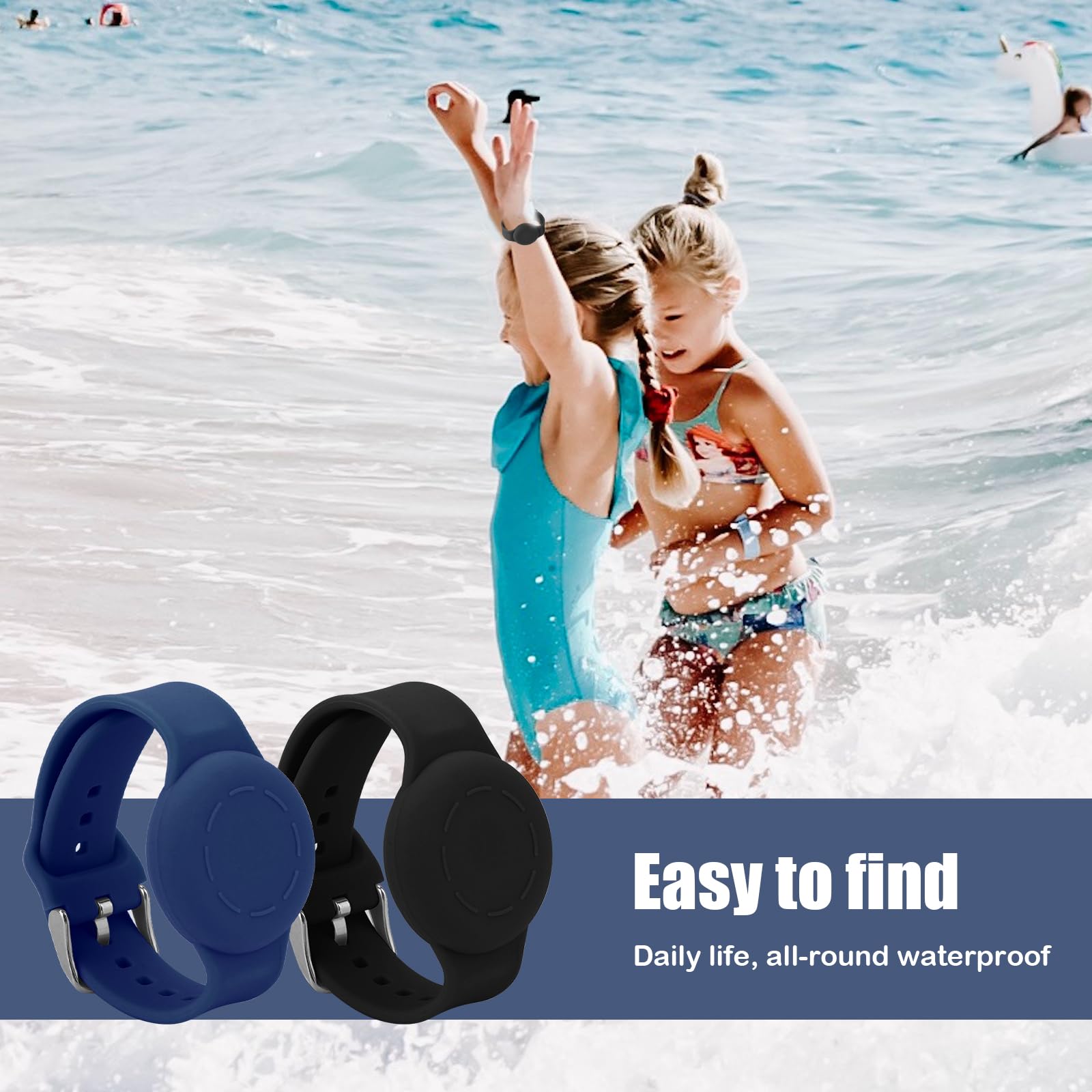 2pz Braccialetto per Airtag Bambini, Impermeabile Braccialetto Bambino Porta per Airtag Morbido Regolabile Braccialetto per Airtag per Bambino GPS Tracking Tagging (Nero, Blu Scuro)