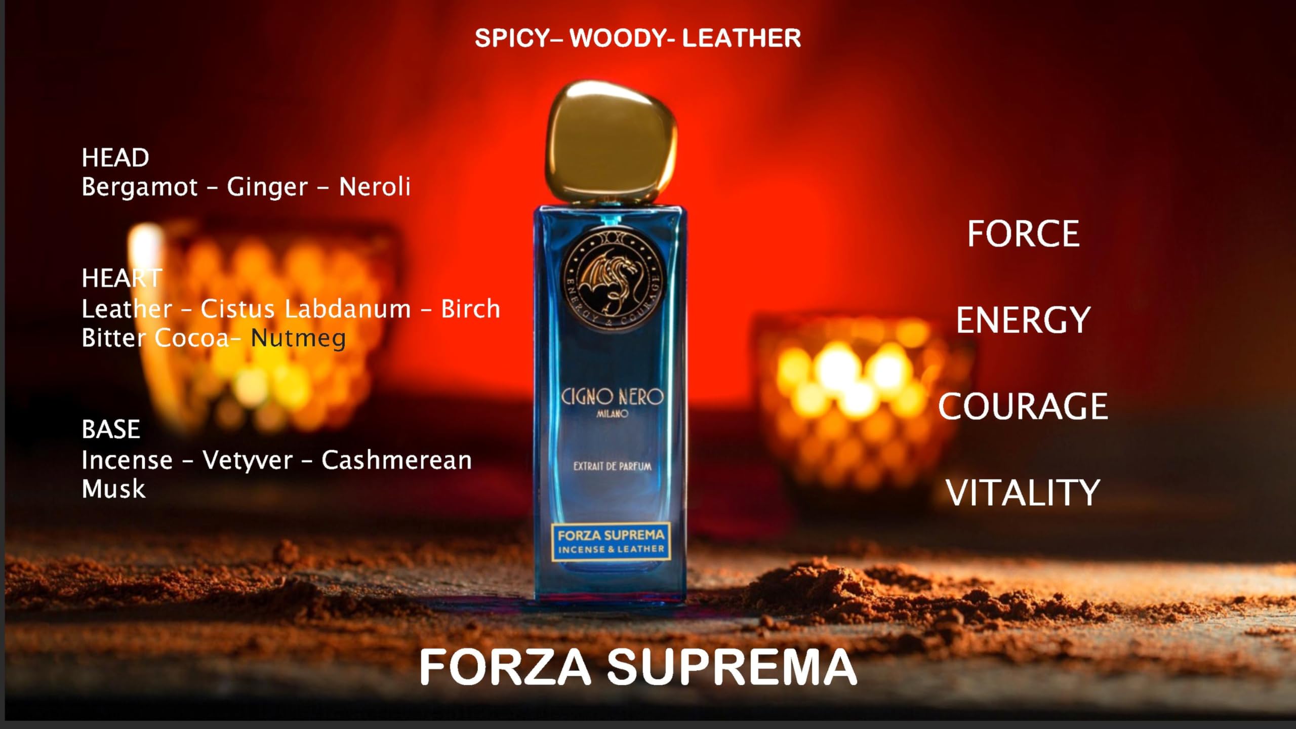 Cigno Nero Milano FORZA SUPREMA extracto de perfume italiano de larga duración. Perfume para mujer y hombre 50 ml. Notas olfativas: Especiado – Amaderado – Cuero