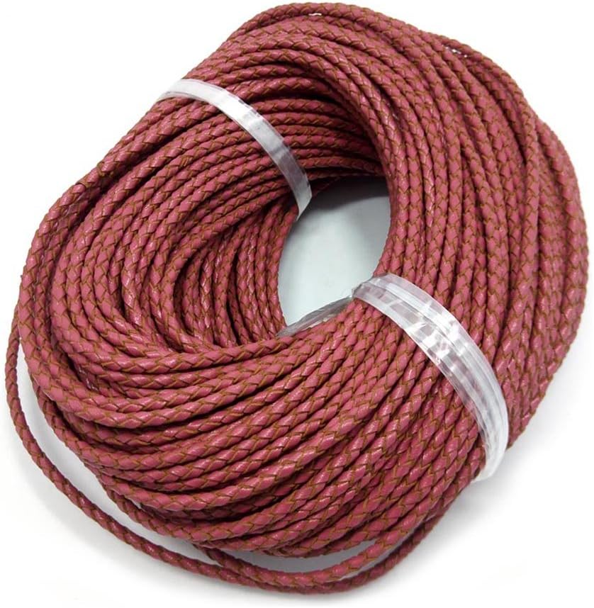 Genuine Leather Cord 5m 6.0mm Diameter Braid 100% Real Cowhide Cord fit Bracelet and Necklace DIY 18 Colors (24(6.0mm Antique Reddish Brown))