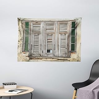 Ambesonne Shutters Tapestry, Aged Weathered Wooden Window Blinds Rough Cracked Wall in Vintage Rustic Style, Wide Wall Hanging for Bedroom Living Room Dorm, 60
