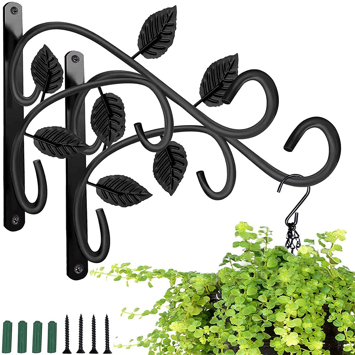 Taianji Black Hanging Basket Bracket, Wall Brackets For Hanging Baskets Wall Hanging Hooks Hanging Brackets Hooks For Bird Feeder Plant Basket Lantern Decorative Pendant Etc (2 Pcs, 12Inch)