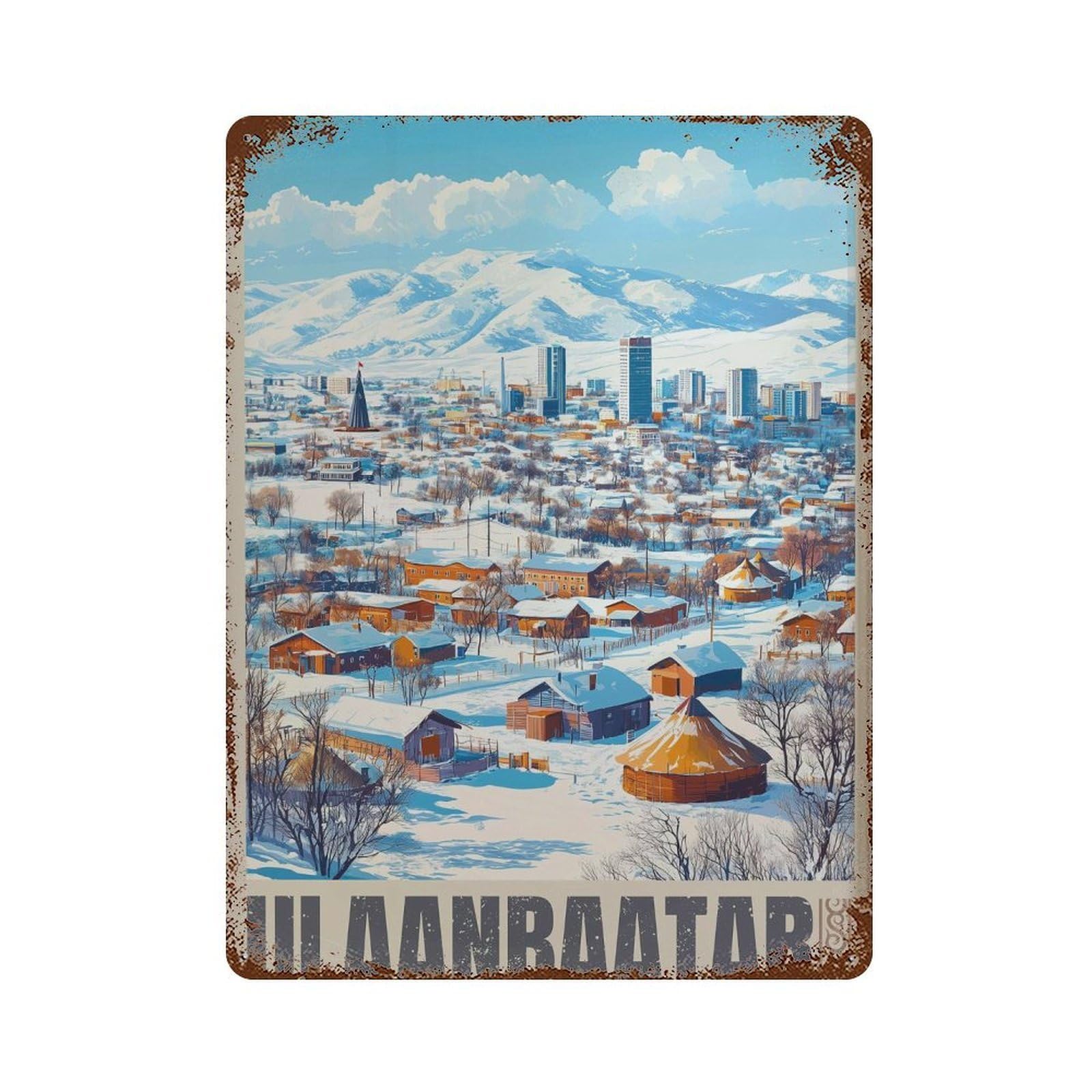 xiaoxiaoshen Ulaanbaatar Mongolia Travel Asia Artwork Wall Decor Art Metal Tin Poster Modern Home Decor Art Home Bar Shop Decorations Vintage Sign 40x30cm