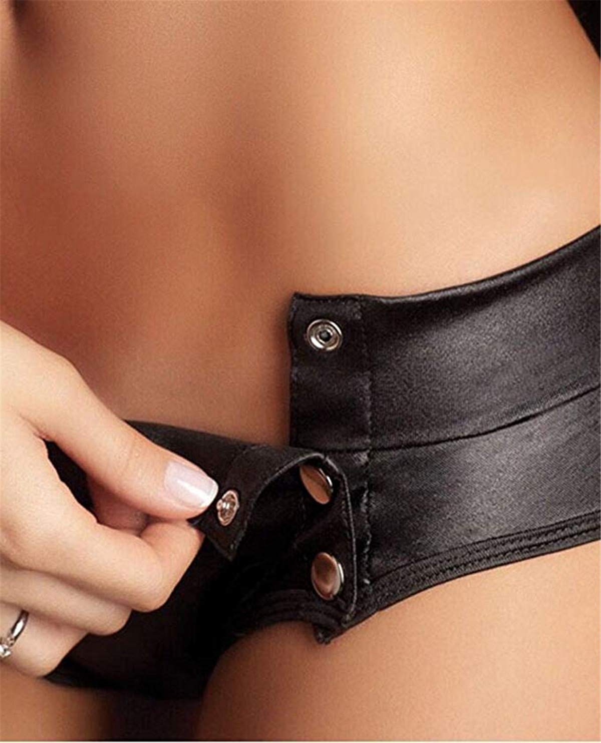 Sexy Erotique Cuir Wetlook Lingerie Set Ouvert Décolleté dos nu Vêtements de Club, Noir, Taille unique