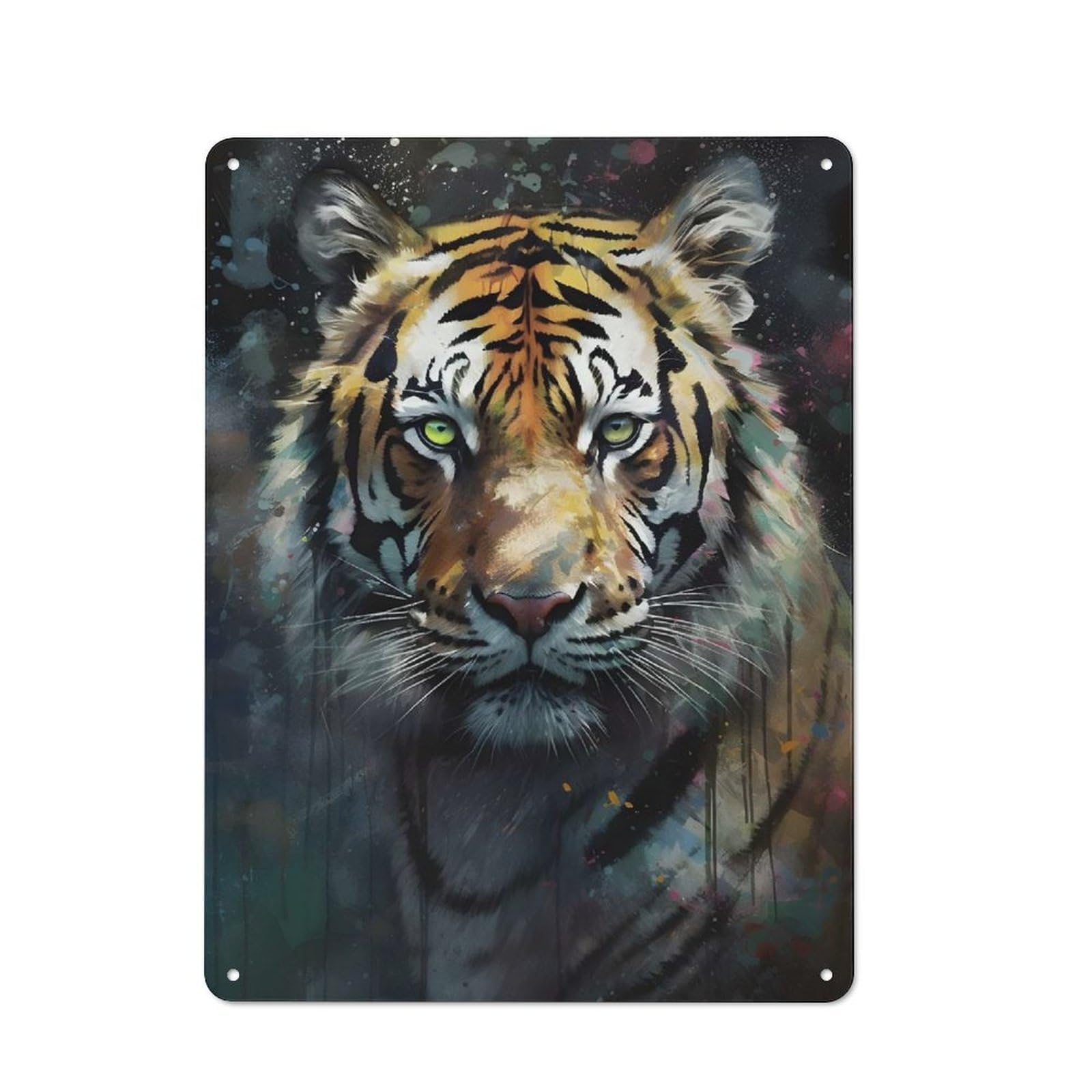 Junmoney Tiger Portrait Painting 40X30cm Rustic Metal Sign With For Hobby Room Or Studio, Metal Sign Decor For Hobby Rooms And Studios