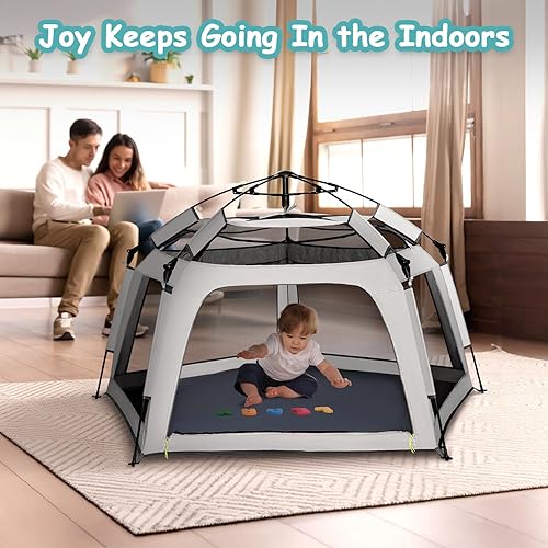 Miniatura 5 de Tienda de campaña desplegable para bebés, tienda de campaña para exteriores e interiores para playa con toldo, bolsa de viaje, patio de juegos