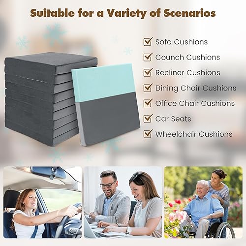 Miniatura 9 de Giantex Paquete de 10 cojines de espuma viscoelástica para silla, de 18 x 18 x 2 pulgadas, con funda de terciopelo y parte inferior antideslizante,