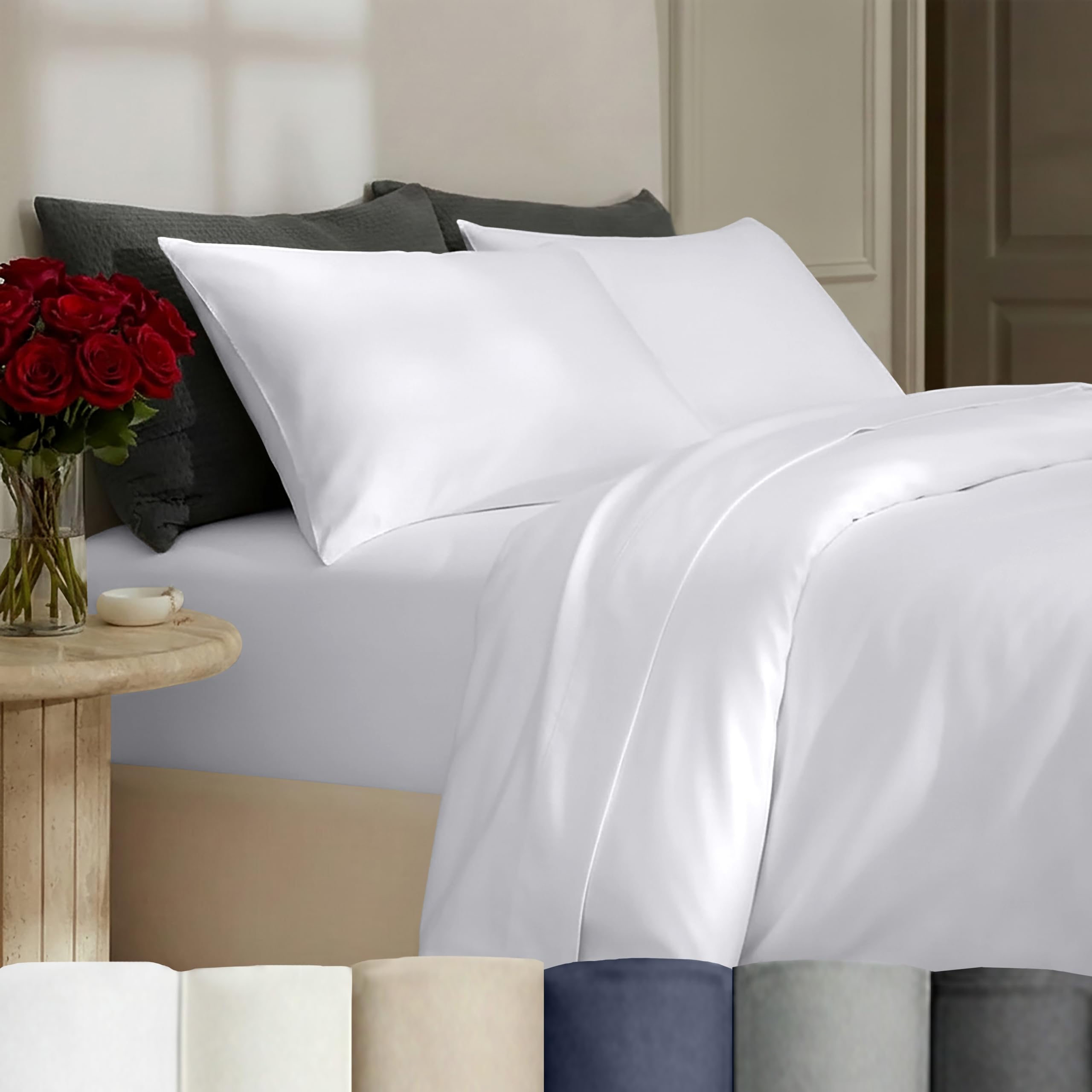 3 Pc Full/Queen Duvet Cover Set - Winner Good Housekeeping Best Bedding Awards 2025, 400 Thread Count Sateen, 100% Cotton Duvet Cover Queen Size,Button Closure,Corner Ties -White