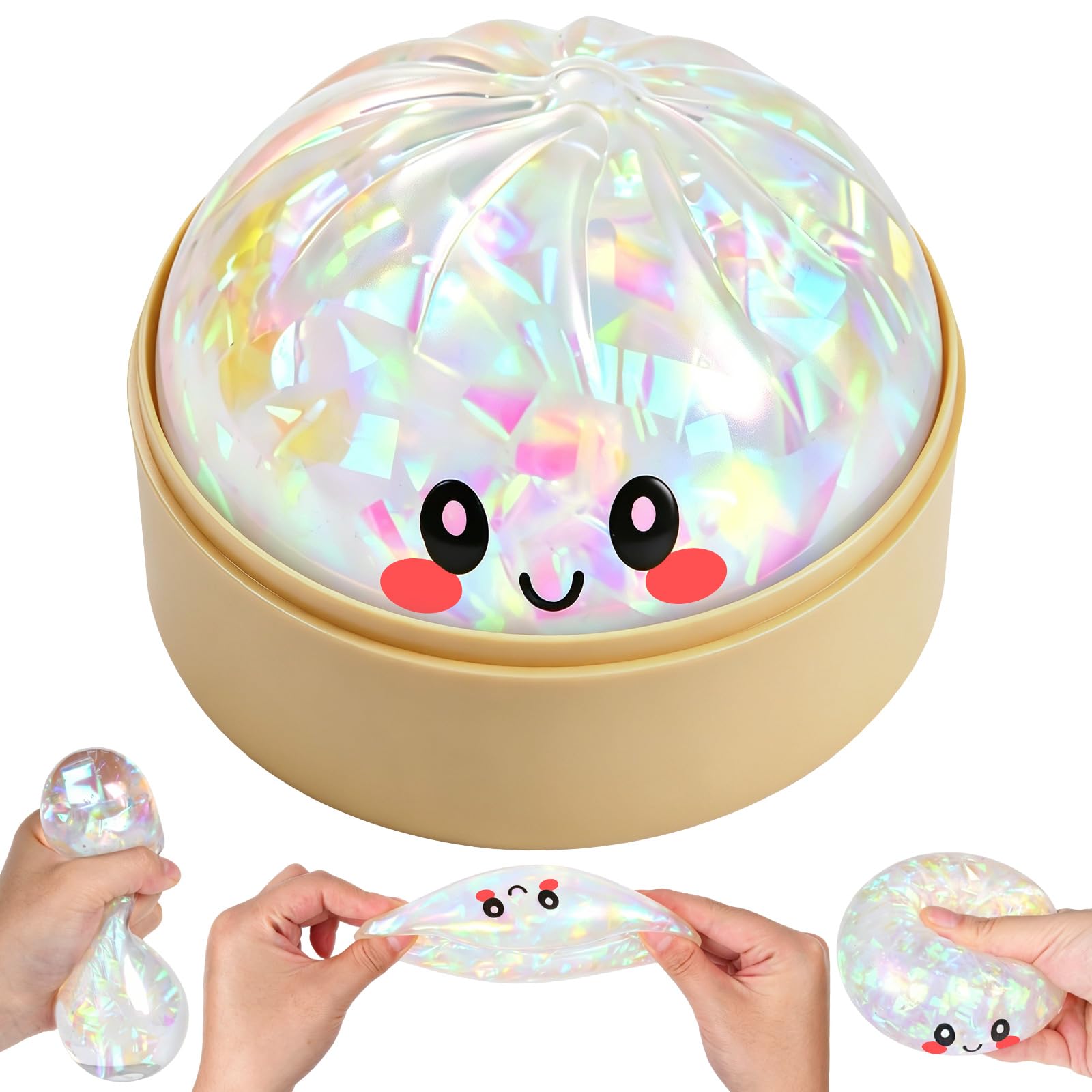 xinrongda Squishy Toy Dumpling,Giant Glitter Dumpling, Colorful Dumplings Stress Balls, Cute Soft Sensory Stress Ball Squeeze Toys for Anxiety, Unique Gifts for Kids and Adults
