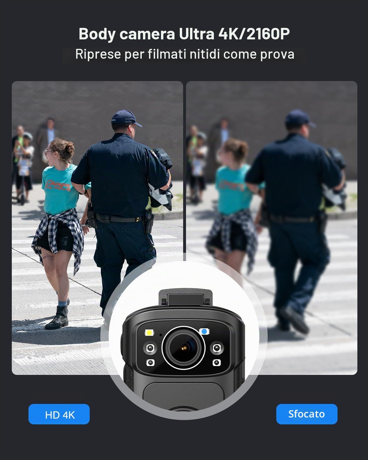 BOBLOV B4K5 128GB 4K Bodycam Polizia professionale, 3400mAh IP68 impermeabile GPS Police Body Cam per 11 ore di registrazione video, fornisce dock di ricarica, Fotocamere montate sul corpo