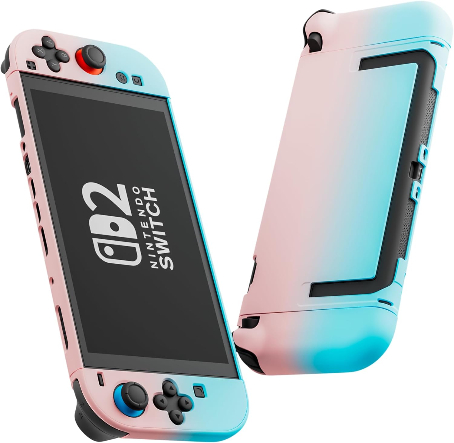FUNDIARY Protective Case for Nintendo Switch 2 with Pink Blue Gradient Desgin, Shock-Absorbing and Scratch-Resistant Dockable Cover Case Accessories Kit for Switch 2 Game Console & Joycons Controller