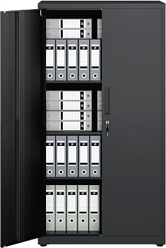 LAND VOI Steel Storage Cabinet, 4-Tier Lockable Cabinet with Adjustable Shelves, Double-Door Cupboard Storage, For Home, Office Storage, 40 80 151.5cm, Tall Cabinet, Black
