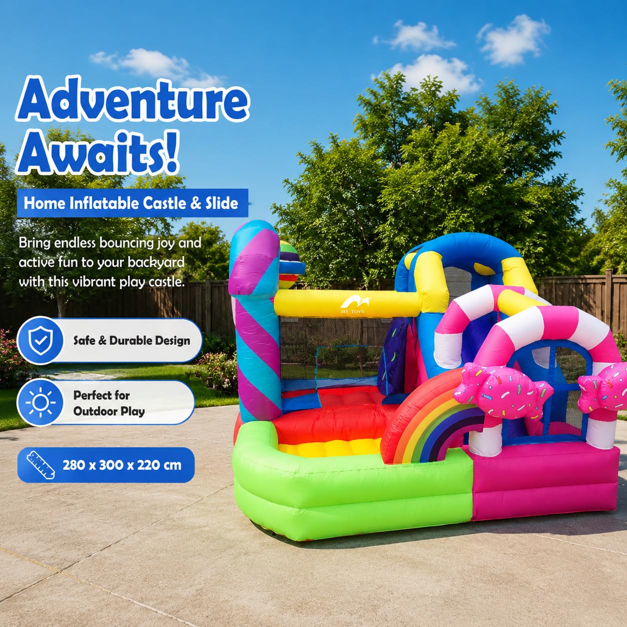 Castillo Hinchable para Niños con Tobogán Integrado, Centro Juegos Inflable PVC para Diversión en Casa