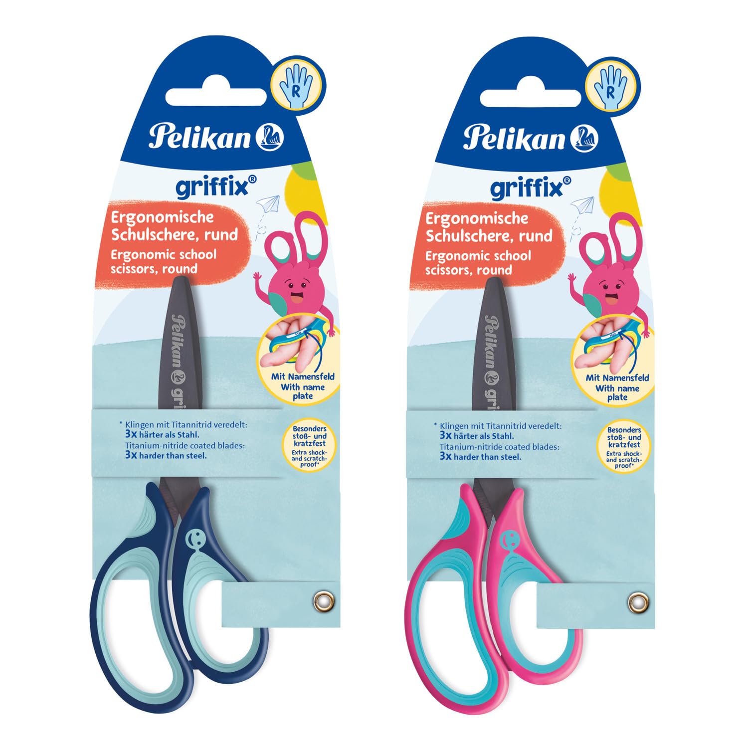 Pelikan Griffix Ergonomische Schulschere RH – Pink/Türkis, Rund