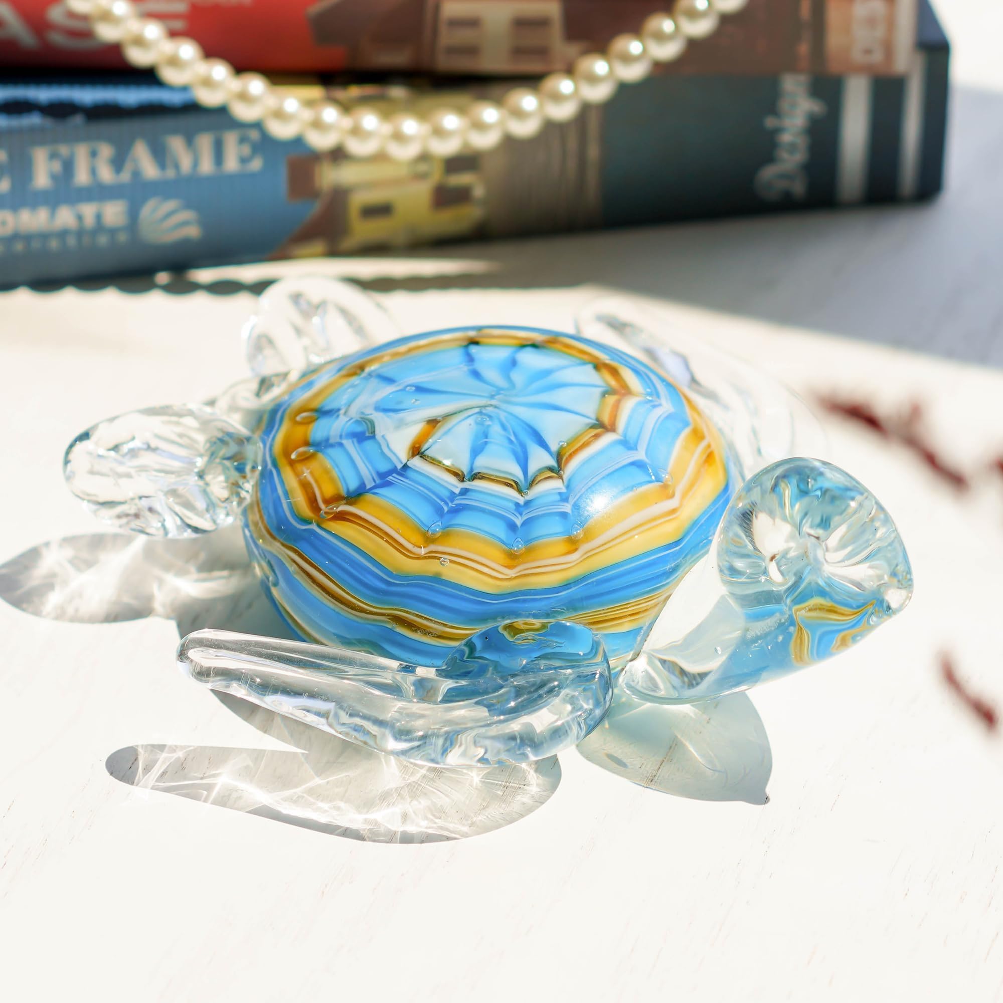 HDCRYSTALGIFTS Statuetta ornamentale in vetro soffiato a forma di tartaruga marina, ornamenti marini in vetro fatti a mano per soggiorno interno