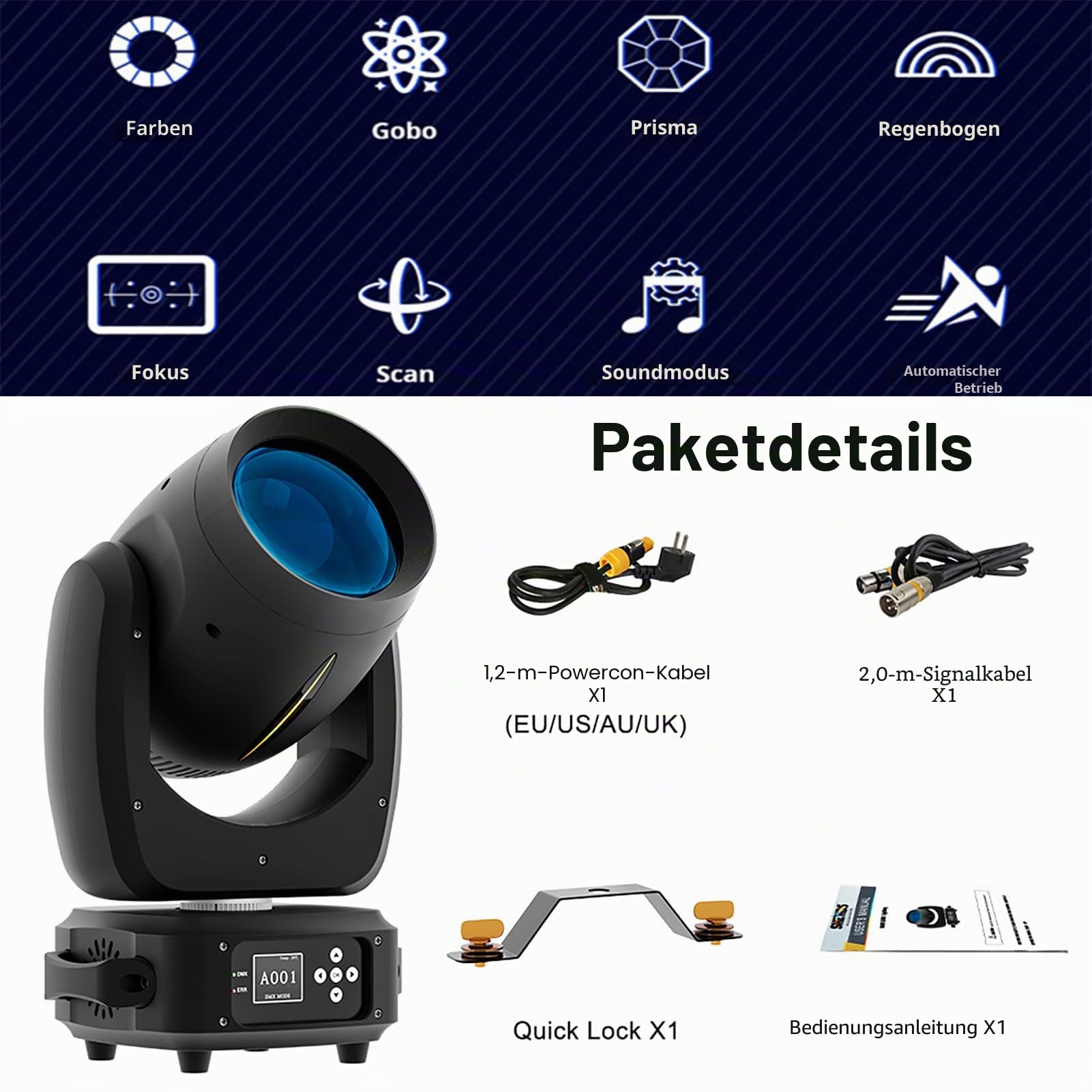 SHEHDS Bühnenleuchten 180W, 14 Gobos 11 Farben Scheinwerfer, Strahl/Frost/Prisma/Zoom Effekt, 18 Facett Prisma DMX512, 120mm Durchmesser Objektiv, DJ Bühne für Hochzeitsparty Tanz