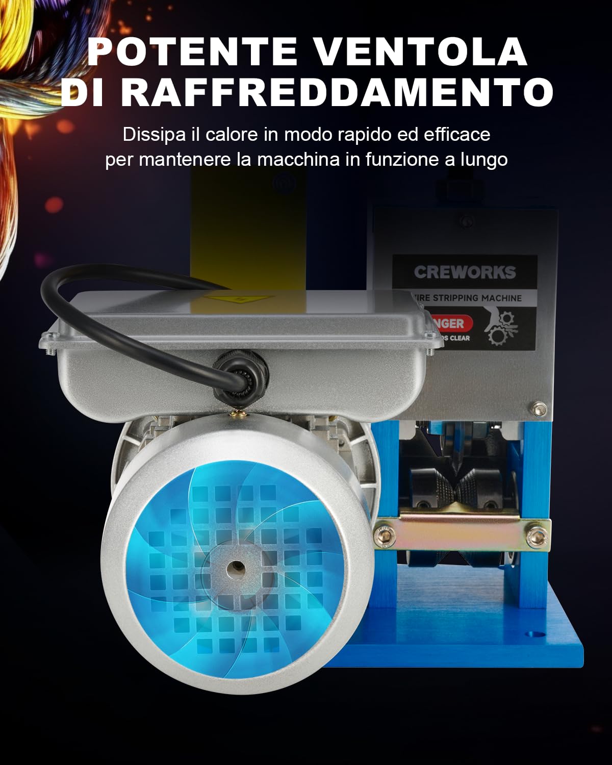 CREWORKS 180W Professionale Spellacavi Elettrica con 3 Piastre Foro 5 Canali per Cavo Φ1.5-25mm Spelafili Sguainacavi per Riciclaggio Cavi