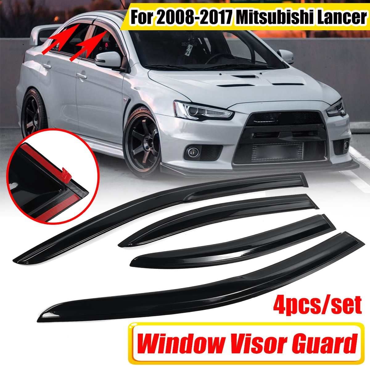 ZXBL Deflettori d'Aria Finestrini Laterali per Mitsubishi Lancer Ex 2010-2018, Parapioggia Deflettori Integrati Antivento Copertura Antipioggia Sole