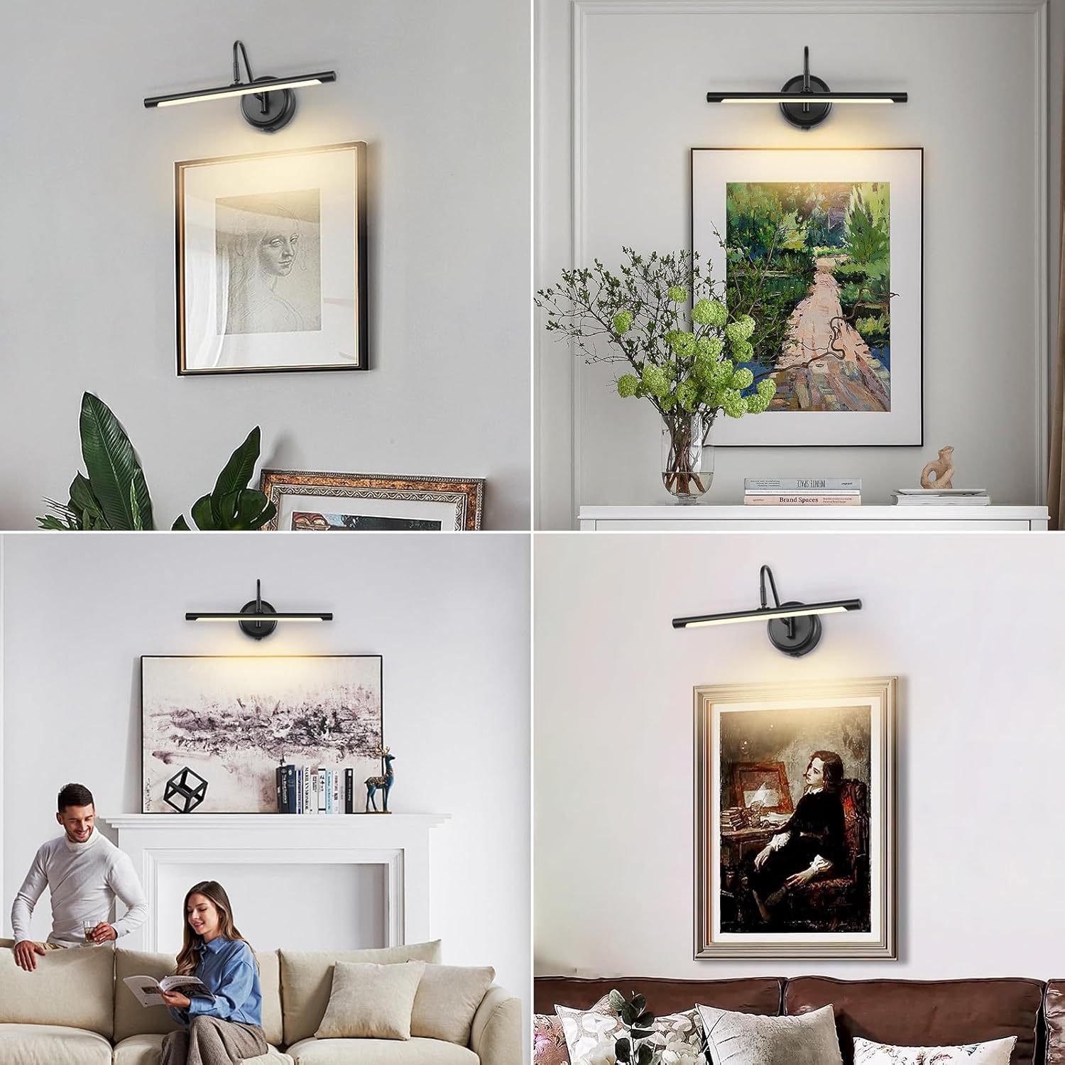 JOOSENLUX Modern Wall Lights Battery Operated Black Wireless Picture Lights for Wall 16.5" Inch Dimmable Under Counter Lights for Kitchen with Swing Arm as Canvas Wall Sconce Light 3000K CRI95+