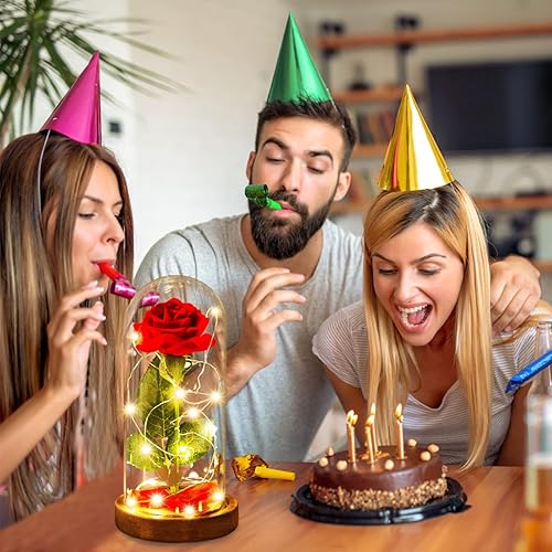 Miniatura 5 de Regalos para el día de San Valentín para ella, rosa roja en cúpula de cristal con 2 modos de luz, regalos de flores de San Valentín para mujeres,